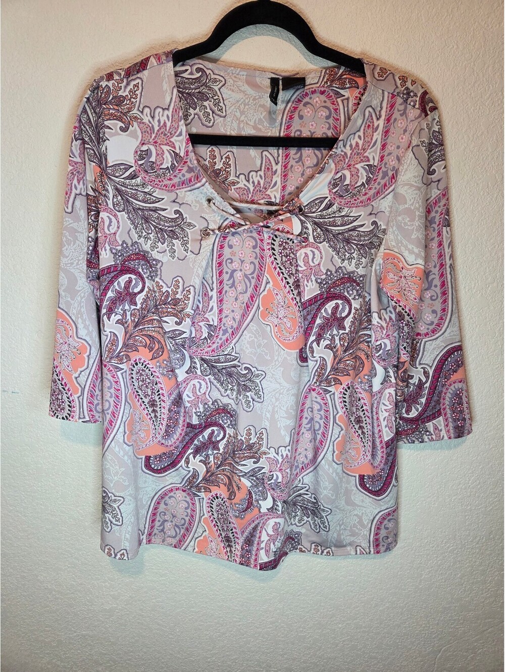 New Directions Women's Large Paisley Print 3/4 Sleeve Top